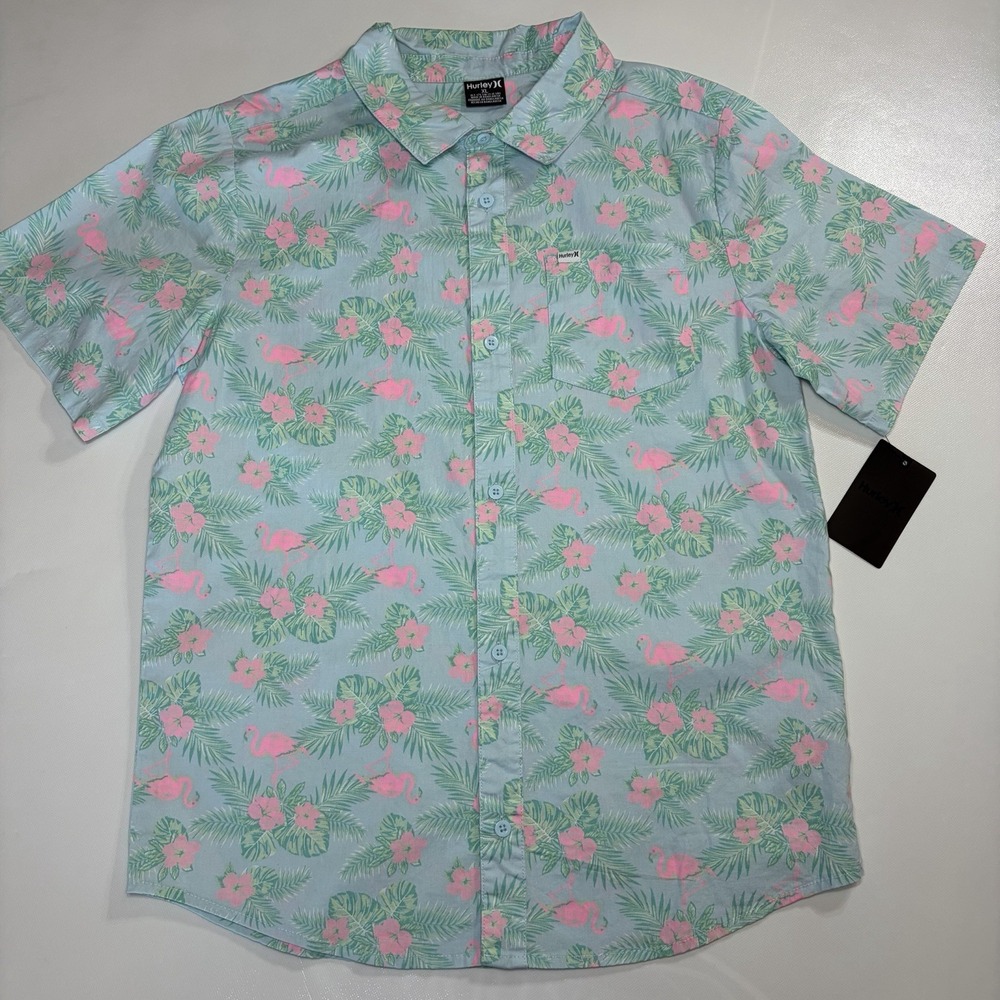 Hurley Boys Hawaiian Shirt Lot 2 Youth XL Flamingo Tropical Button Up Short Slee - Picture 9 of 13